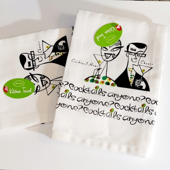 New Kichen Towel Set of Two, Cocktails 🍸 Anyone?, MCM Style, New With Tags - Picture 2 of 3